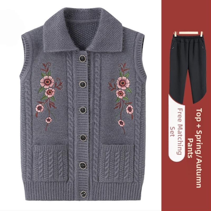 Žiemos 2025 senjorams megzta liemenė su gobtuvu, laisvas kirpimas, poliesteris (>95%), elegantiškas miesto stilius