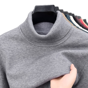 Vyrų megztinis slim fit su mock kaklu, ilgos rankovės, smulki vilna