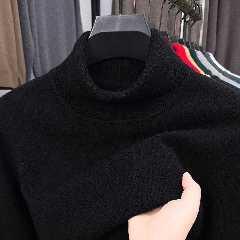 Vyrų megztinis slim fit su mock kaklu, ilgos rankovės, smulki vilna