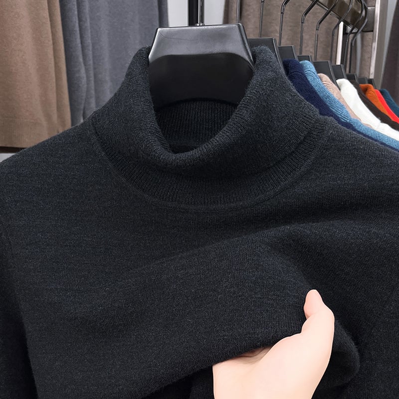 Vyrų megztinis slim fit su mock kaklu, ilgos rankovės, smulki vilna