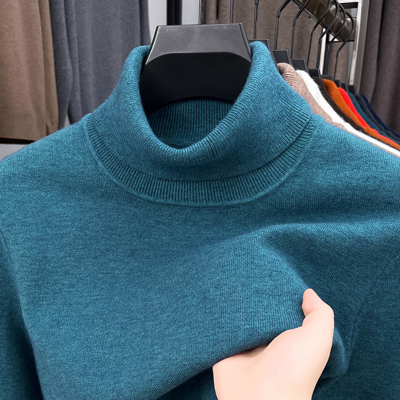 Vyrų megztinis slim fit su mock kaklu, ilgos rankovės, smulki vilna