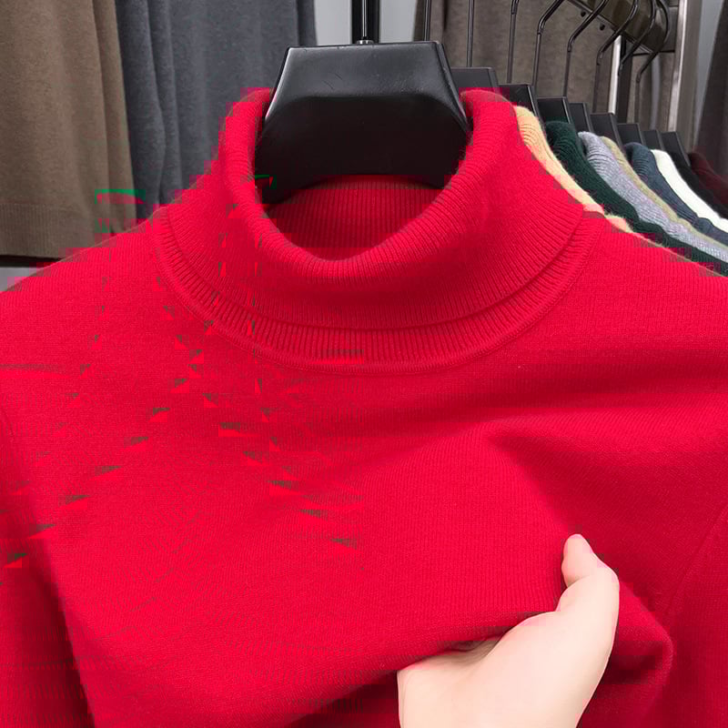 Vyrų megztinis slim fit su mock kaklu, ilgos rankovės, smulki vilna