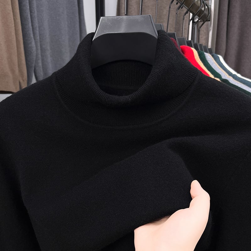 Vyrų megztinis slim fit su mock kaklu, ilgos rankovės, smulki vilna