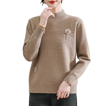 Kapuciuotas laisvo kirpimo megztinis su apvaliu kaklu, gėlėtas raštas, poliesterio-spandekso mišinys, Žiema 2025