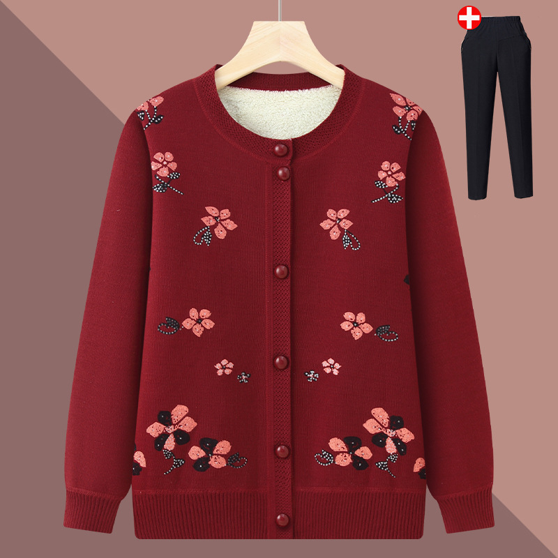 Žieminis kardiganas senjorams — polieteris, fliso pamušalas, ilgomis rankovėmis, laisvas kirpimas, užsegimas mygtukais