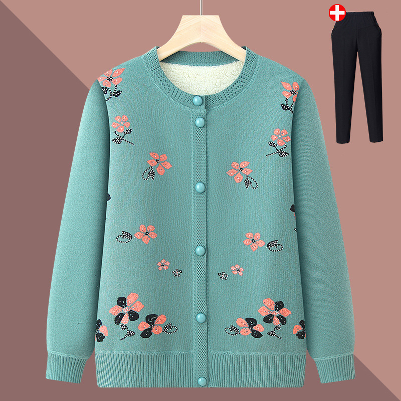 Žieminis kardiganas senjorams — polieteris, fliso pamušalas, ilgomis rankovėmis, laisvas kirpimas, užsegimas mygtukais