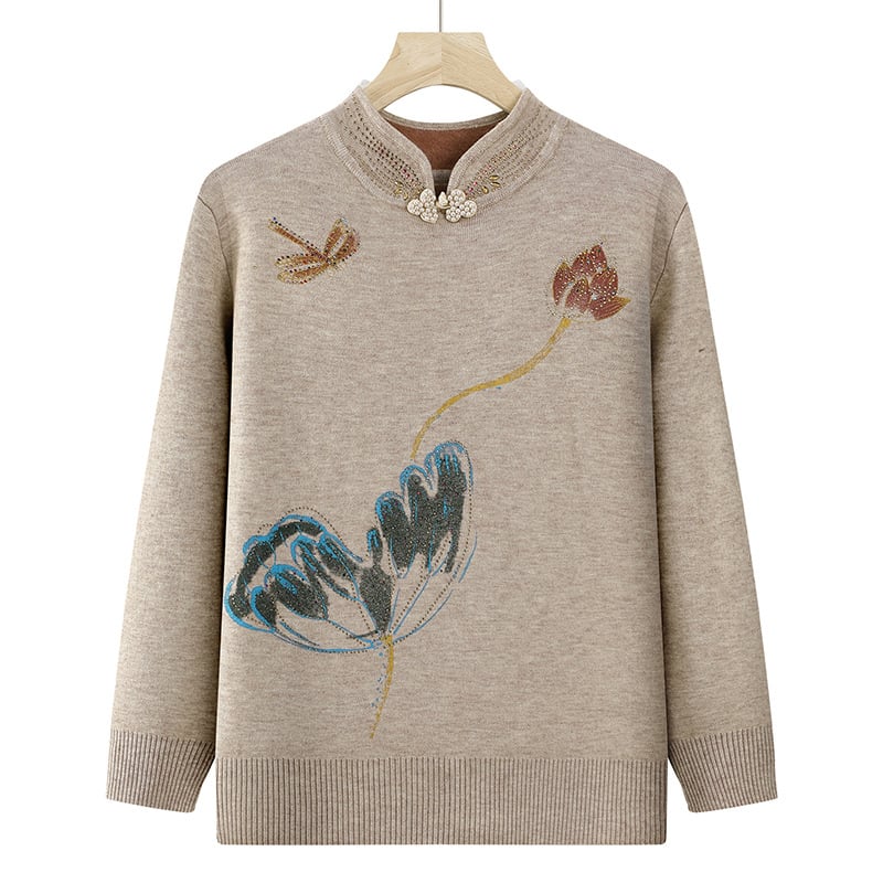 Női téli pulóver fleece-béléssel, vastag kötés, kapucnival, félmagas gallér, hosszú ujjú, laza vágás, poliészter 90–95%