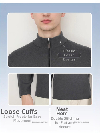 Vyriškas megztinis iš 100% vilnos, su pusaukštu kaklu, užtrauktuku, skalbiamas mašinoje