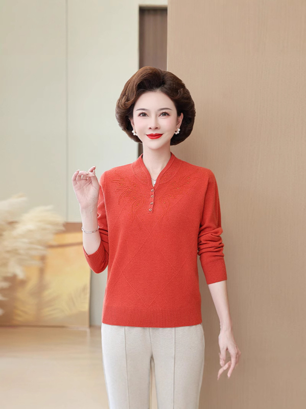 Дамски китайски стил вълнен пуловер с стояща яка, дълги ръкави, 95% вълна и спандекс