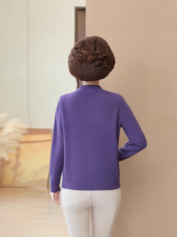 Дамски китайски стил вълнен пуловер с стояща яка, дълги ръкави, 95% вълна и спандекс