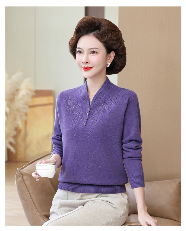 Дамски китайски стил вълнен пуловер с стояща яка, дълги ръкави, 95% вълна и спандекс