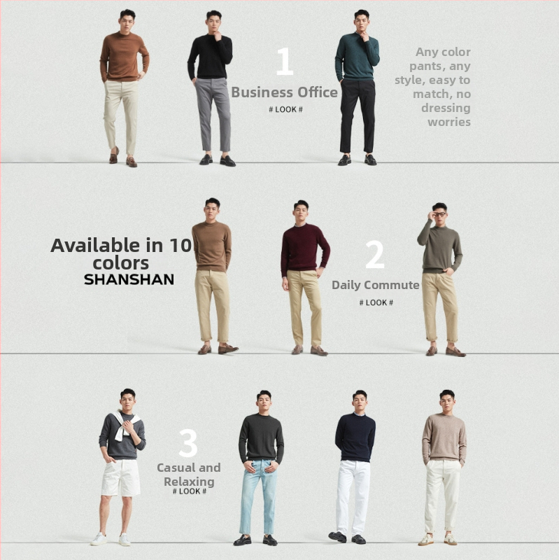 Vyrinis megztinis iš 100% vilnos, apvali kaklo linija, ilgos rankovės, kasdienis pagrindinis megztinis rudeniui