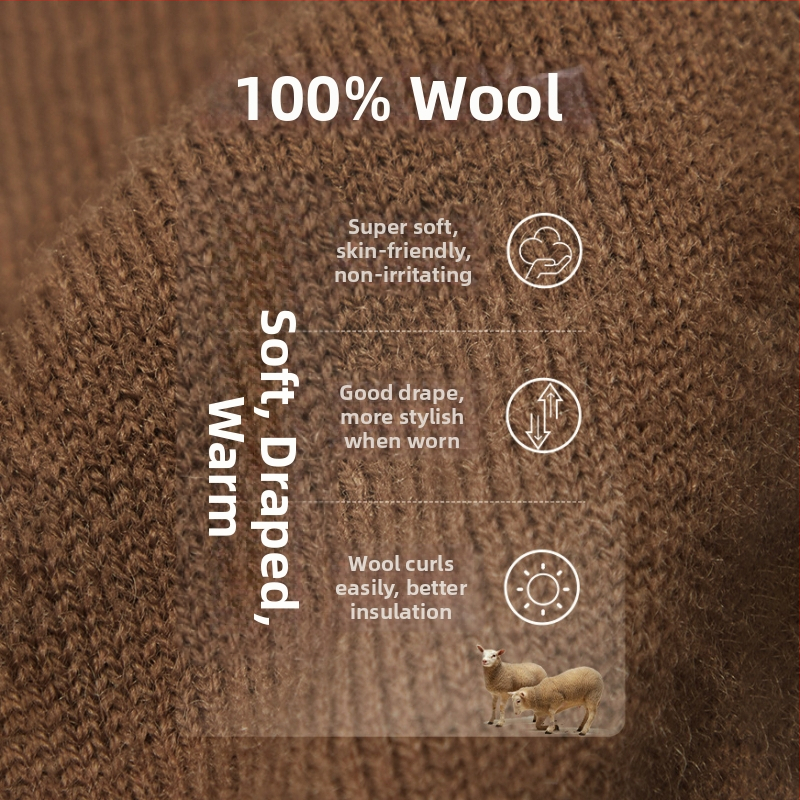 Vyrinis megztinis iš 100% vilnos, apvali kaklo linija, ilgos rankovės, kasdienis pagrindinis megztinis rudeniui