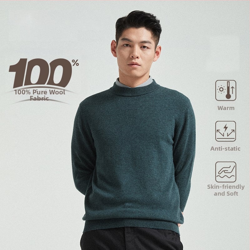 Vyrinis megztinis iš 100% vilnos, apvali kaklo linija, ilgos rankovės, kasdienis pagrindinis megztinis rudeniui