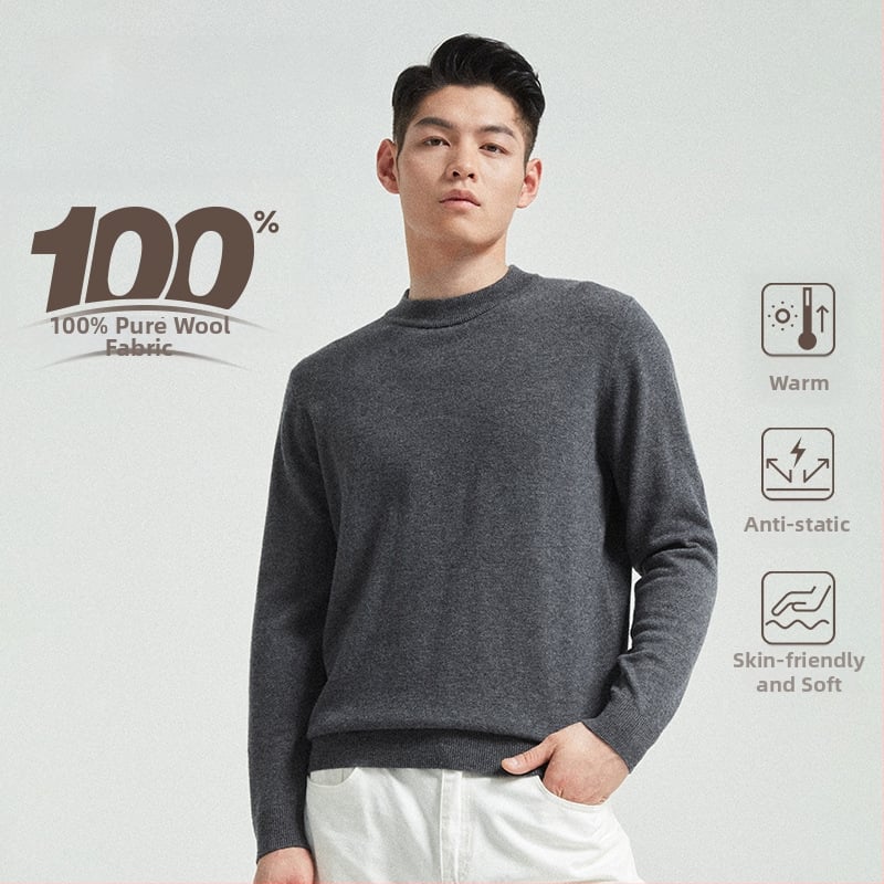 Vyrinis megztinis iš 100% vilnos, apvali kaklo linija, ilgos rankovės, kasdienis pagrindinis megztinis rudeniui