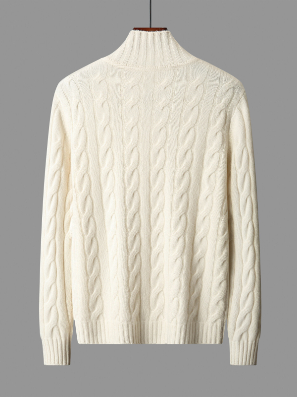 Кардиган от 100% вълна с цип, жакардова плетка и полу висока яка