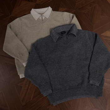 Muški pleteni džemper s reverom - Slim fit, dugi rukav, Poliester 71-80%, Smjesa kemijskih vlakana