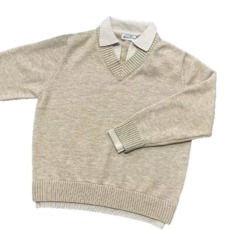 Muški pleteni džemper s reverom - Slim fit, dugi rukav, Poliester 71-80%, Smjesa kemijskih vlakana