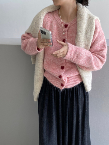 Cardigan din amestec de lână pentru femei, stil coreean, croială lejeră, guler rotund, închidere cu nasturi