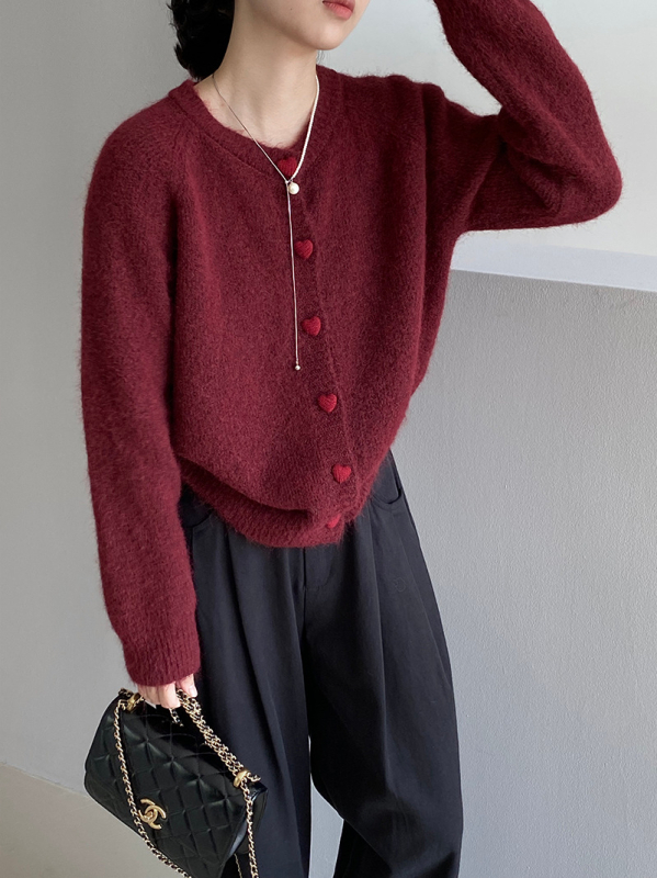 Cardigan din amestec de lână pentru femei, stil coreean, croială lejeră, guler rotund, închidere cu nasturi