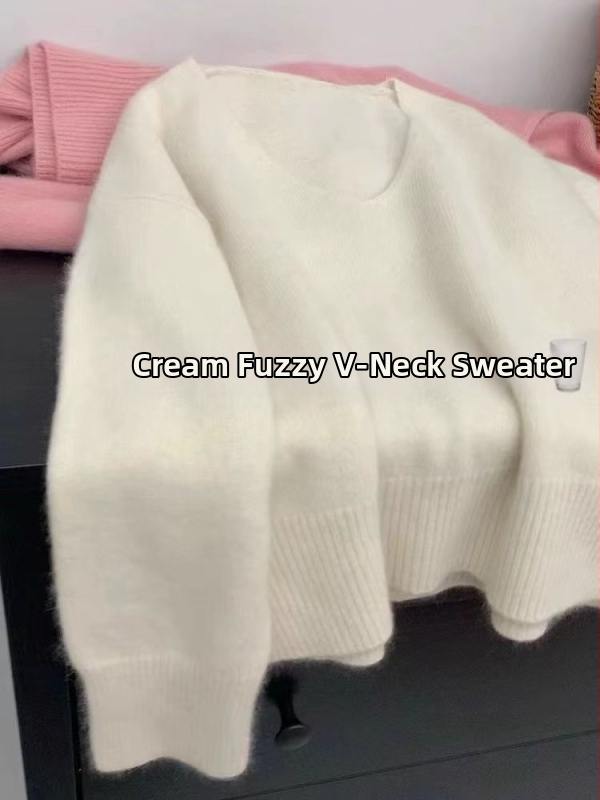 Jane Manni ženski džemper s V-izrezom od Raccoon fleece, opuštena silueta, meka tkanina, dojam luksuzne kvalitete za jesen i zimu