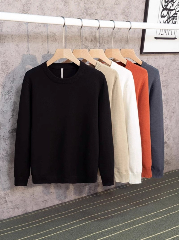 Pulover tricotat pentru bărbați, guler rotund, slim fit, mâneci lungi, amestec poliester