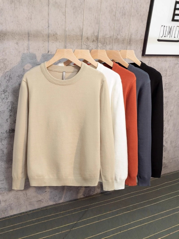 Pulover tricotat pentru bărbați, guler rotund, slim fit, mâneci lungi, amestec poliester