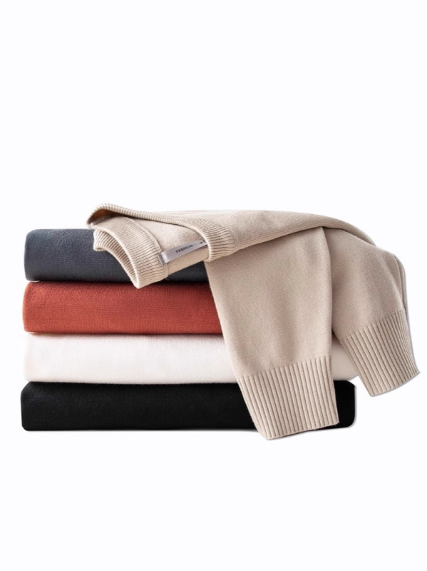 Pulover tricotat pentru bărbați, guler rotund, slim fit, mâneci lungi, amestec poliester