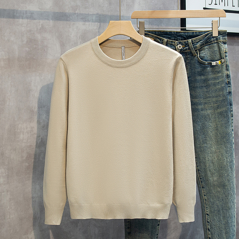 Pulover tricotat pentru bărbați, guler rotund, slim fit, mâneci lungi, amestec poliester