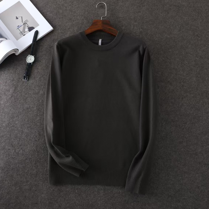 Pulover tricotat pentru bărbați, guler rotund, slim fit, mâneci lungi, amestec poliester