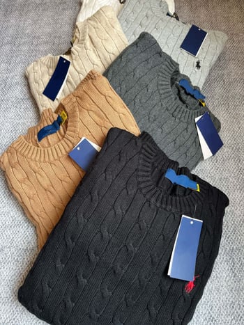 Pulover tricotat cu broderie cu cal de război, tricot din bumbac torsionat, guler rotund, mâneci lungi, croi lejer