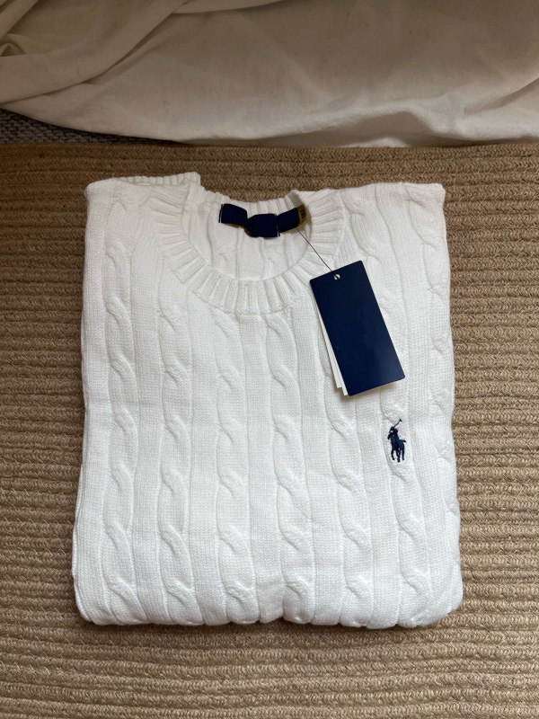 Pulover tricotat cu broderie cu cal de război, tricot din bumbac torsionat, guler rotund, mâneci lungi, croi lejer