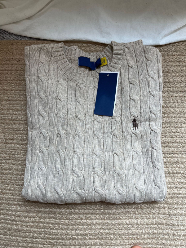 Pulover tricotat cu broderie cu cal de război, tricot din bumbac torsionat, guler rotund, mâneci lungi, croi lejer