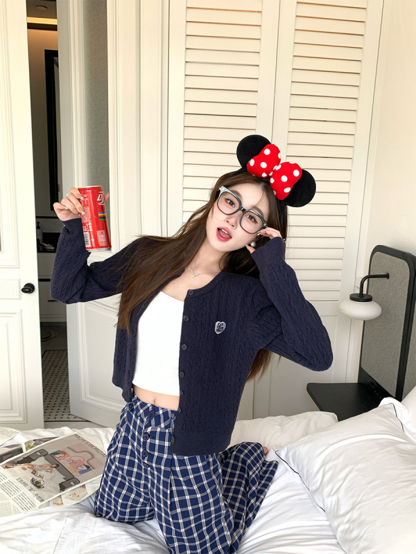 Cardigan tricotat pentru femei, lungime scurtă, cabluri, guler rotund, mâneci lungi