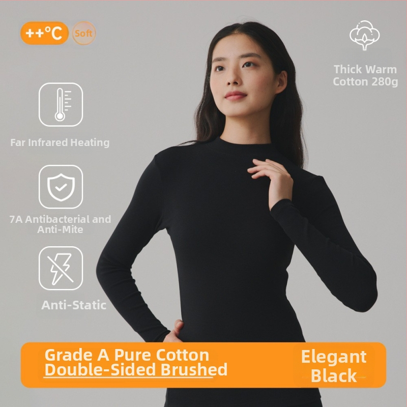 Pulover din 95% bumbac, antibacterian, textură periată, țesătură groasă, guler mediu, top de toamnă