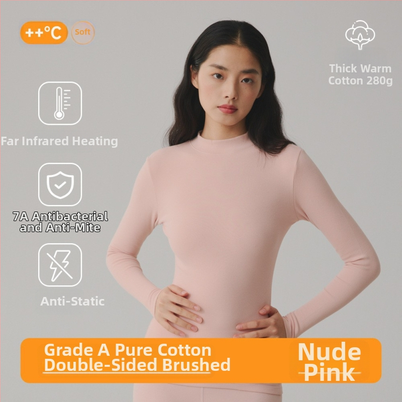 Pulover din 95% bumbac, antibacterian, textură periată, țesătură groasă, guler mediu, top de toamnă