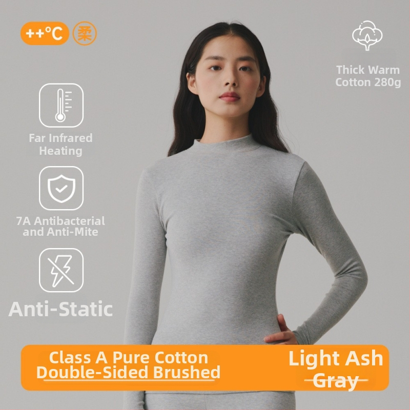 Pulover din 95% bumbac, antibacterian, textură periată, țesătură groasă, guler mediu, top de toamnă