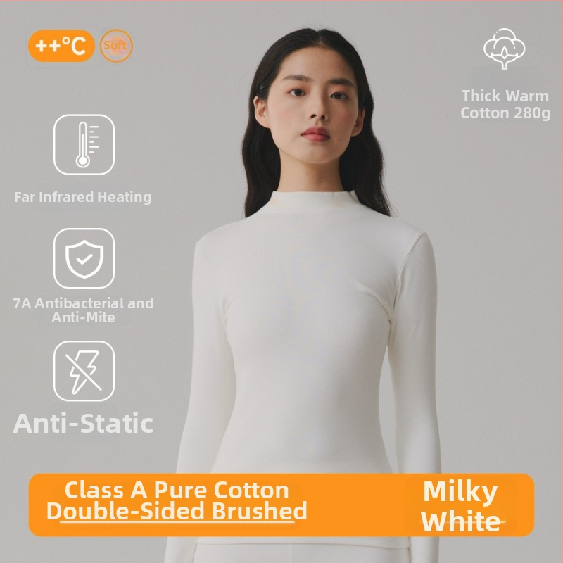 Pulover din 95% bumbac, antibacterian, textură periată, țesătură groasă, guler mediu, top de toamnă