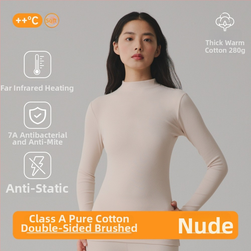 Pulover din 95% bumbac, antibacterian, textură periată, țesătură groasă, guler mediu, top de toamnă