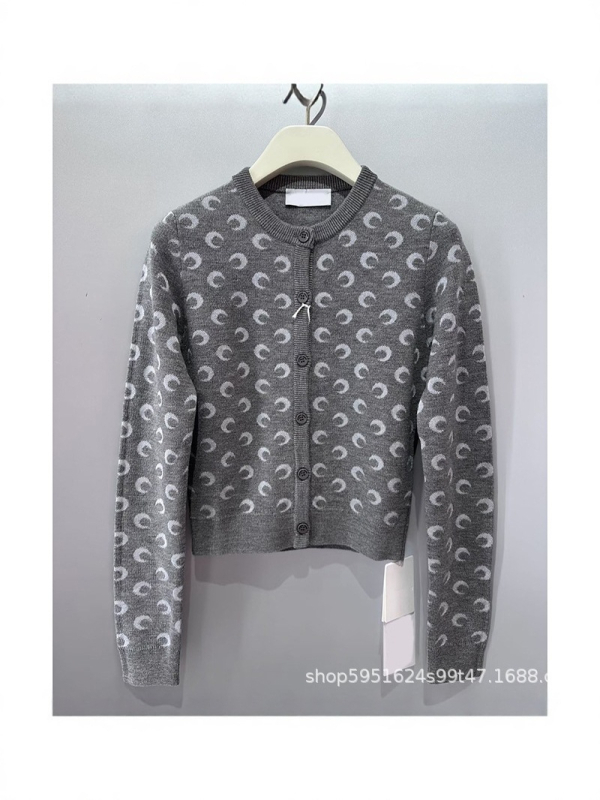 Ženski kardigan s jacquard pleteninom, okrugli izrez, dugi rukavi, slim fit, mješavina vune i poliestera, svakodnevni stil