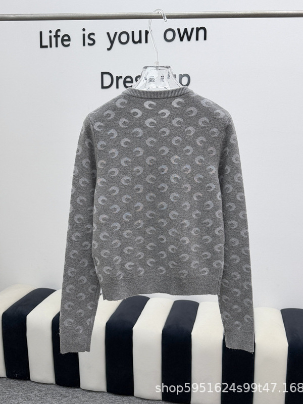 Ženski kardigan s jacquard pleteninom, okrugli izrez, dugi rukavi, slim fit, mješavina vune i poliestera, svakodnevni stil