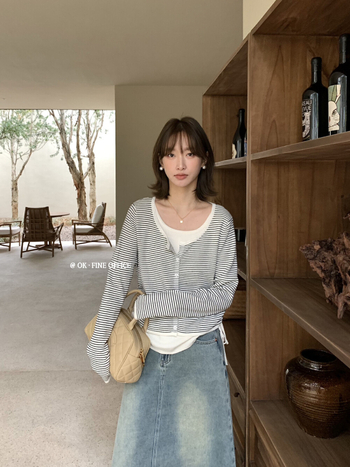 Pulover tricot cu aspect de două piese, stil coreean, blocare pe culoare, guler rotund, mâneci lungi, tricot din viscoză și poliester