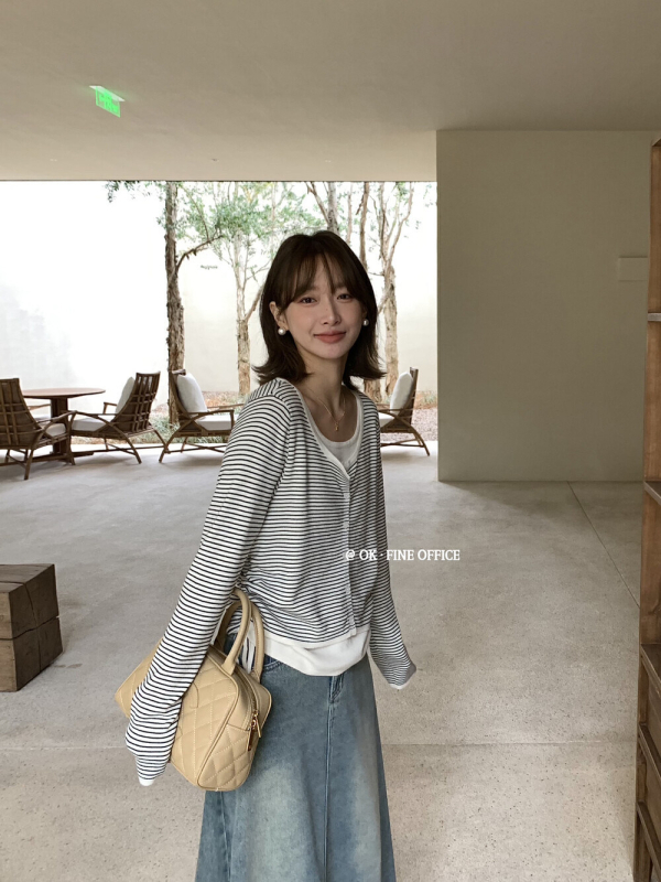 Pulover tricot cu aspect de două piese, stil coreean, blocare pe culoare, guler rotund, mâneci lungi, tricot din viscoză și poliester