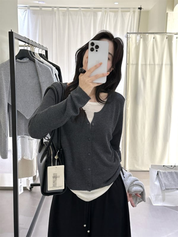 Pulover tricot cu aspect de două piese, stil coreean, blocare pe culoare, guler rotund, mâneci lungi, tricot din viscoză și poliester