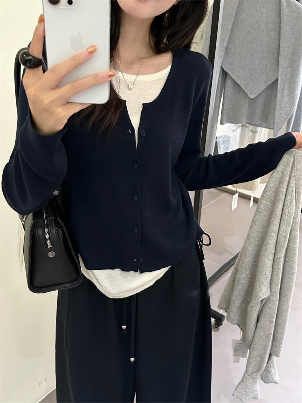 Pulover tricot cu aspect de două piese, stil coreean, blocare pe culoare, guler rotund, mâneci lungi, tricot din viscoză și poliester