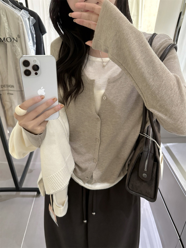 Pulover tricot cu aspect de două piese, stil coreean, blocare pe culoare, guler rotund, mâneci lungi, tricot din viscoză și poliester