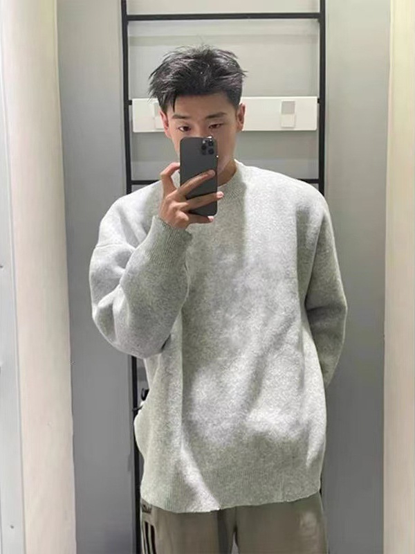 Cleanfit Crni pleteni džemper s slobodnim krojem za muškarce, jesen-zima, korejski stil