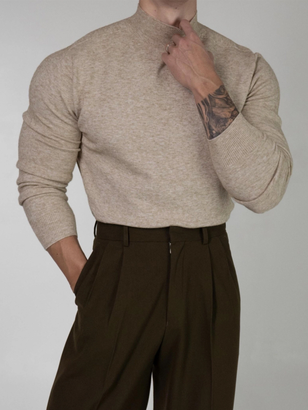 Muški pleteni džemper s polovičnim vratom, jesensko-zimski retro stil, casual, dugih rukava