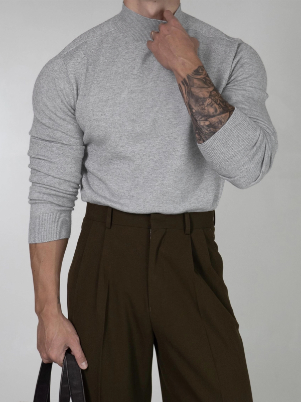 Muški pleteni džemper s polovičnim vratom, jesensko-zimski retro stil, casual, dugih rukava
