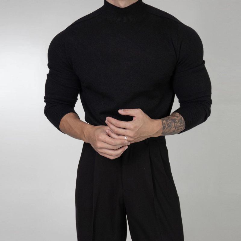 Muški pleteni džemper s polovičnim vratom, jesensko-zimski retro stil, casual, dugih rukava